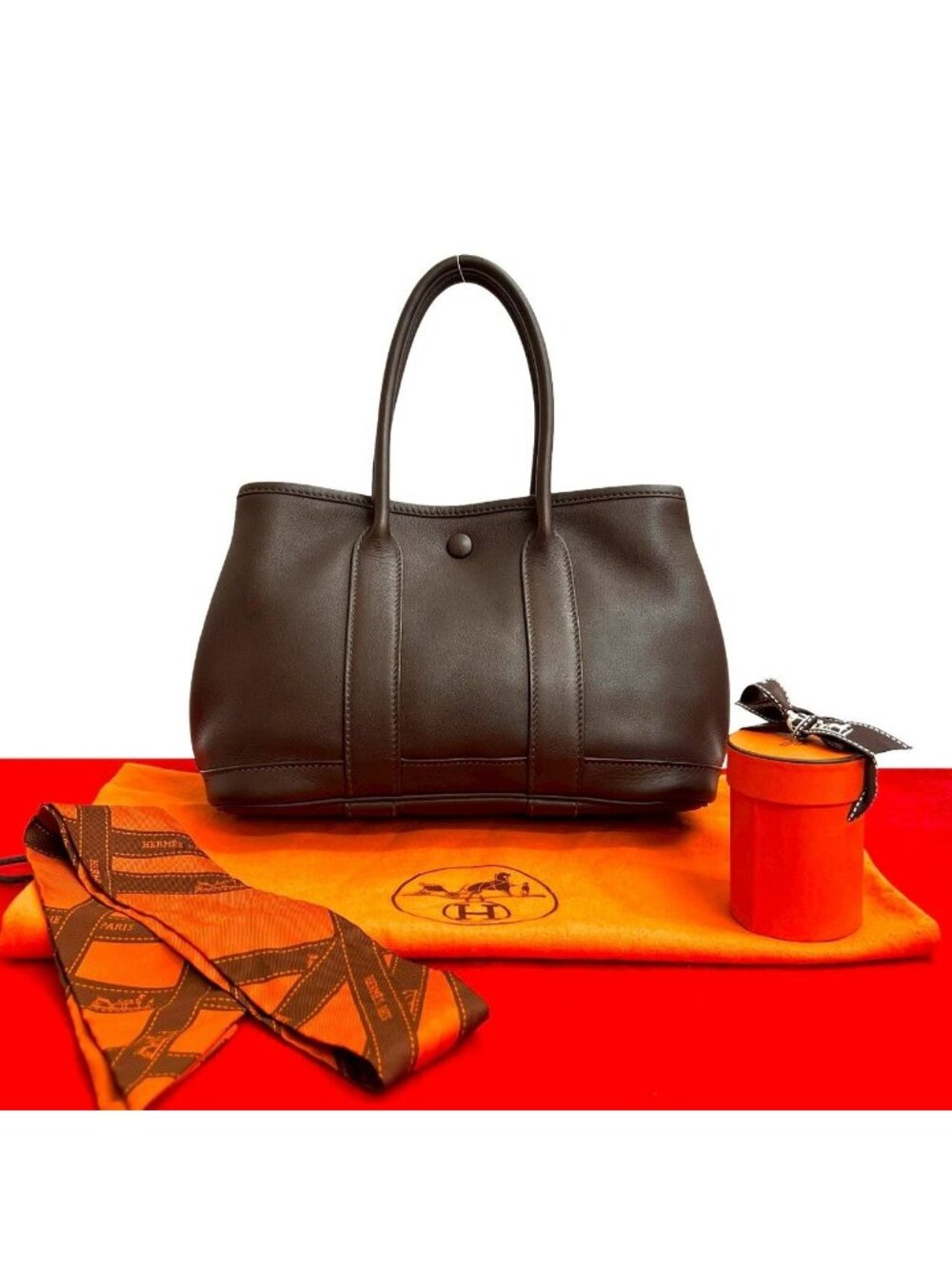 Hermes Bag with Twilly Garden TPM Swift Leather Mini Handbag Brown